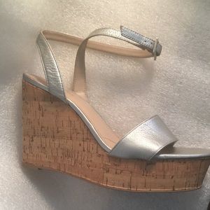 Charles David Wedge Cork Platform Silver Strappy